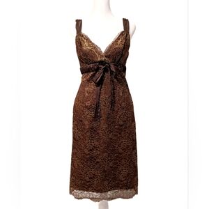 Vintage Laundry Shelli Segal Gold/Brown Lace Satin Dress Fitted Size 4